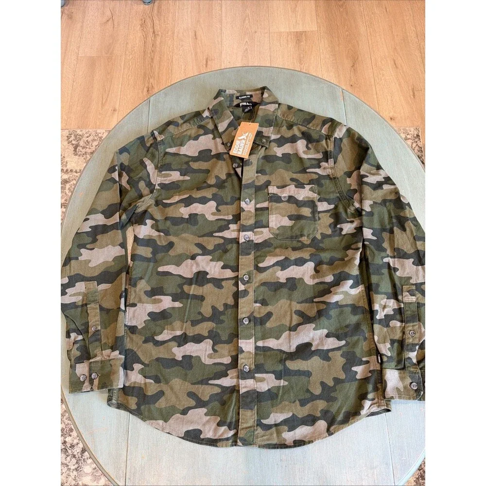 NWT Eddie Bauer Mens‎ Medium Favorite Flannel Shirt Camo Green Long Sleeve M New